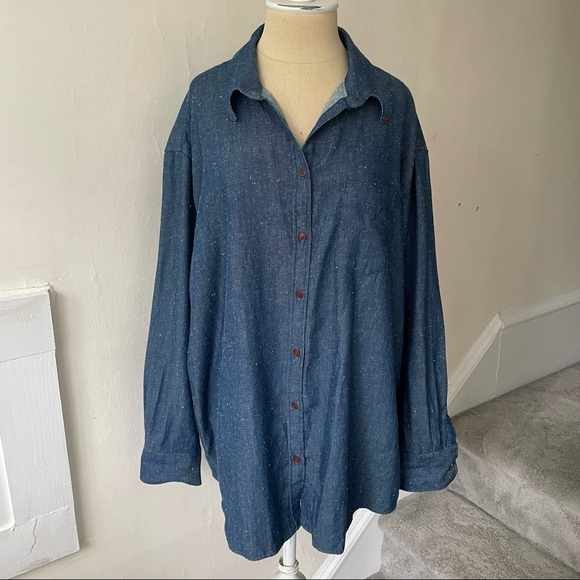 GANT Rugger Blue Cotton Chambray Speckle Long Sleeve Button Down Shirt Size L - Picture 1 of 9